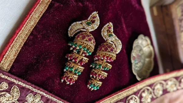 Green_And_Red_Alloy_Peacock_Jhumka_Earrings_For_Women