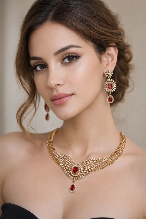 Red_And_Golden_Alloy_Red_Stone_Choker_Necklace_Set_For_Women