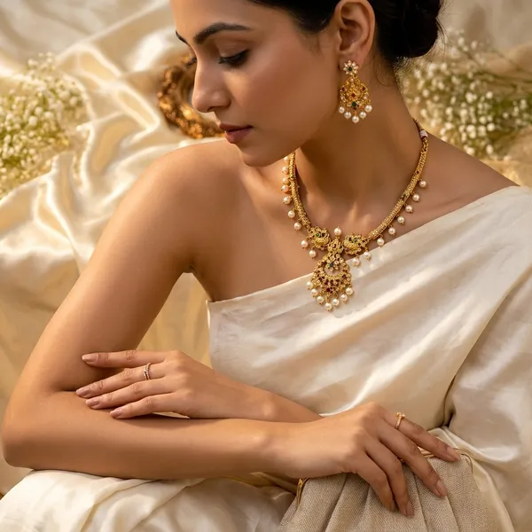White_Golden_Alloy_Kundan_Pearl_Drop_Necklace_Set_For_Women