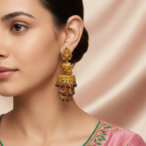 Pink_Green_Alloy_Elephant_Jhumka_Earrings_For_Women