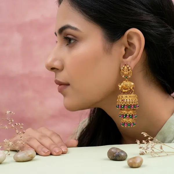 Pink_Green_Alloy_Elephant_Jhumka_Earrings_For_Women
