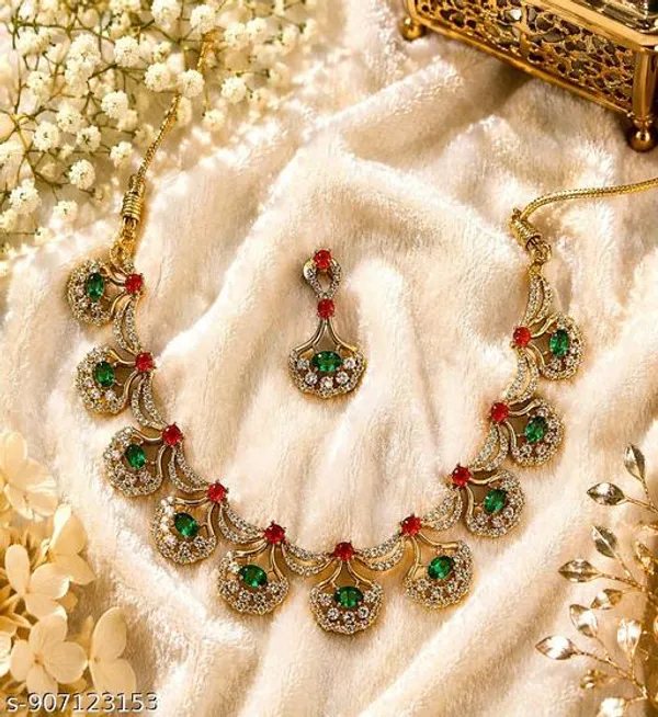 Green_Red_Alloy_Gold_Plated_Stone_Drop_Necklace_Set_For_Women
