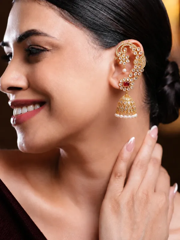 Red_And_Golden_Alloy_Kundan_Jhumka_Earrings_With_Pearl_Drops_For_Women