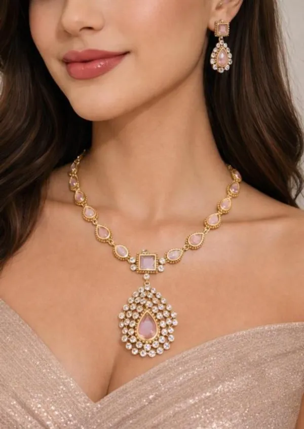 Pink_And_Golden_Alloy_Pearl_Stone_Necklace_Set_For_Women