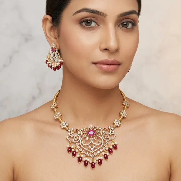Purple_And_Red_Alloy_American_Diamond_Ruby_Drop_Necklace_Set_For_Women