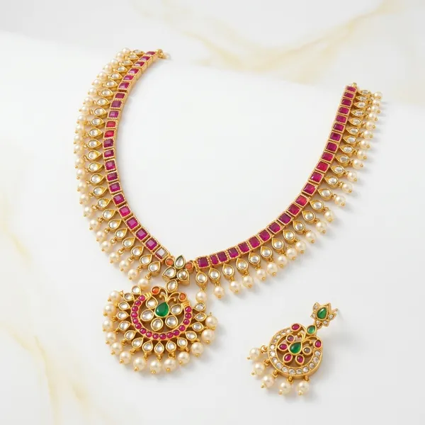 Pink_And_Green_Alloy_Ruby_Emerald_Pearl_Bridal_Necklace_Set_For_Women