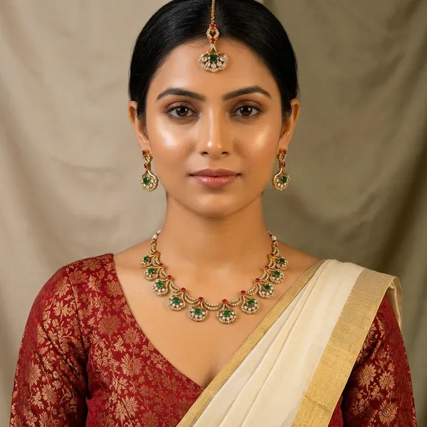 Green_Red_Alloy_Gold_Plated_Stone_Drop_Necklace_Set_For_Women