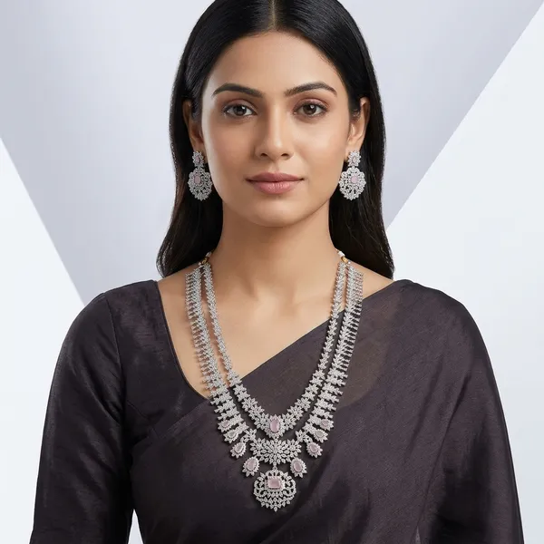 White_Alloy_Floral_Cluster_Necklace_Set_For_Women