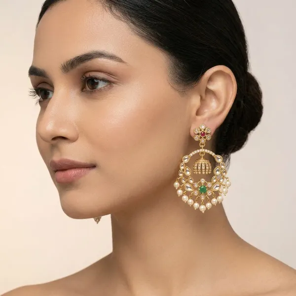 White_And_Golden_Alloy_Kundan_Chandbali_Jhumka_Earrings_For_Women