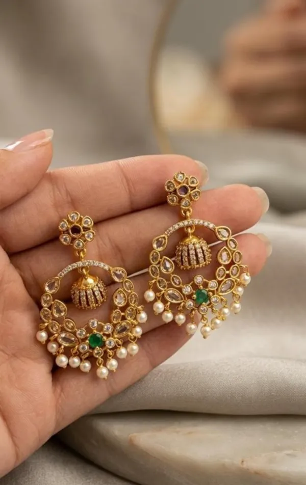 White_And_Golden_Alloy_Kundan_Chandbali_Jhumka_Earrings_For_Women