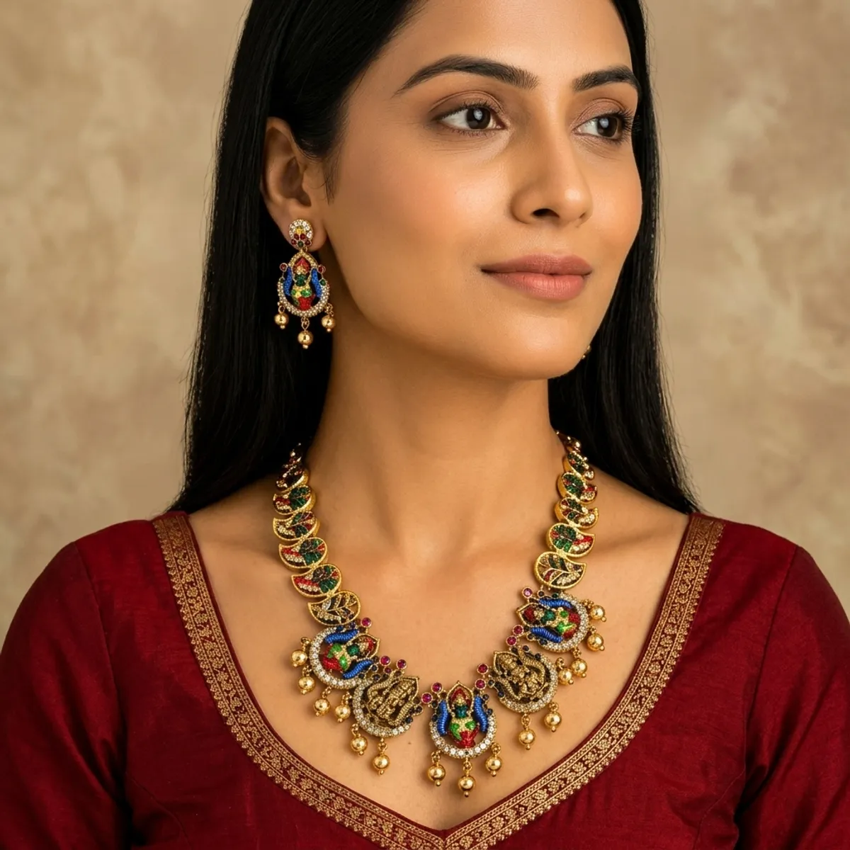Multicolor_Alloy_Peacock_Meenakari_Necklace_Set_For_Women