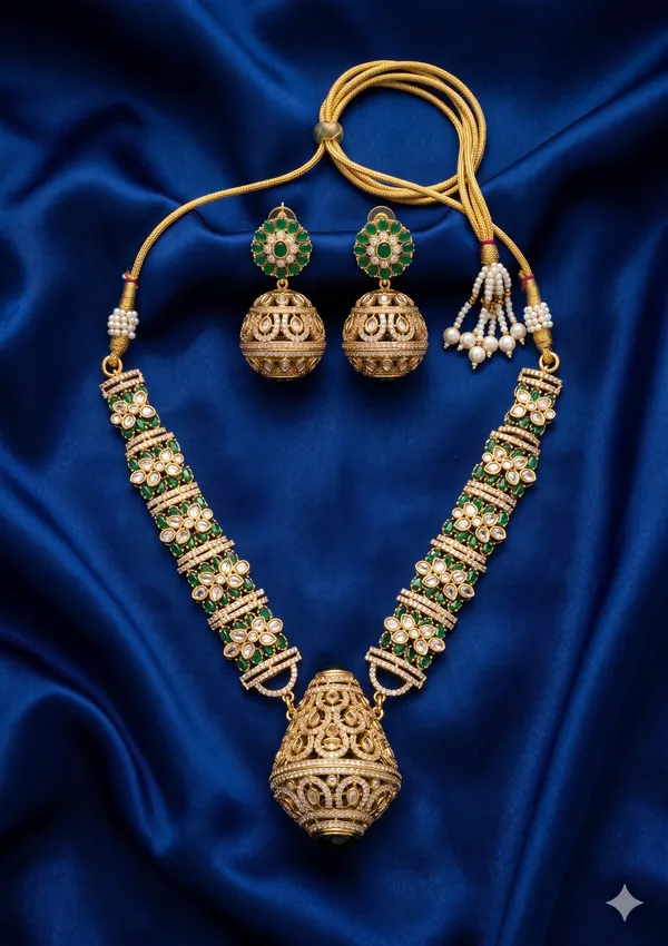 Green_Golden_Alloy_Antique_Traditional_Necklace_Set_For_Women