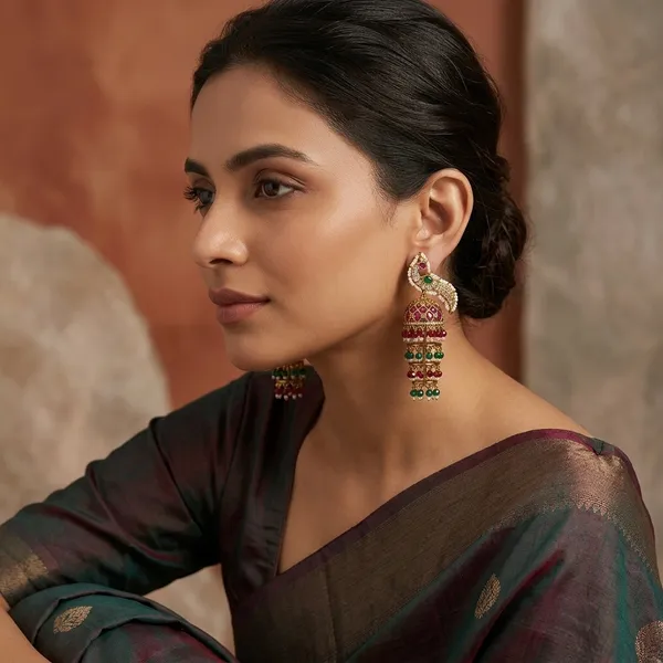 Green_And_Red_Alloy_Peacock_Jhumka_Earrings_For_Women