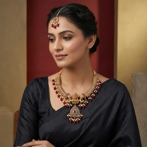 Red_Golden_Alloy_Lakshmi_Pendant_Pearl_Drop_Necklace_Set_For_Women