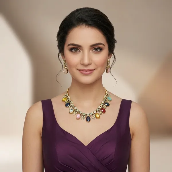 Multicolor_Alloy_Gemstone_Necklace_Set_For_Women