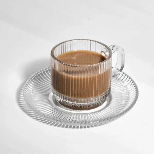 Set_of_6__100ML_Ribbed_Glass_Tea_Cup_&_Saucer_|_Transparent_Coffee_Serving