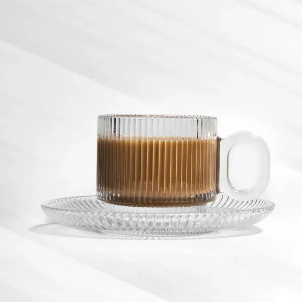 Set_of_6__100ML_Ribbed_Glass_Tea_Cup_&_Saucer_|_Transparent_Coffee_Serving
