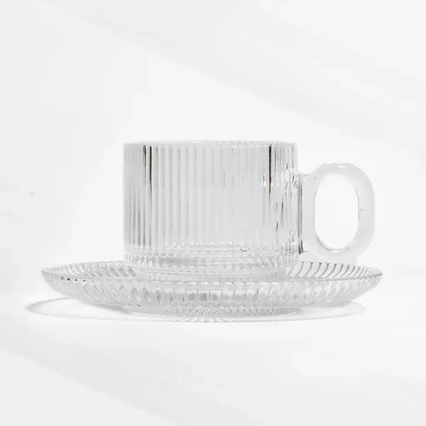 Set_of_6__100ML_Ribbed_Glass_Tea_Cup_&_Saucer_|_Transparent_Coffee_Serving