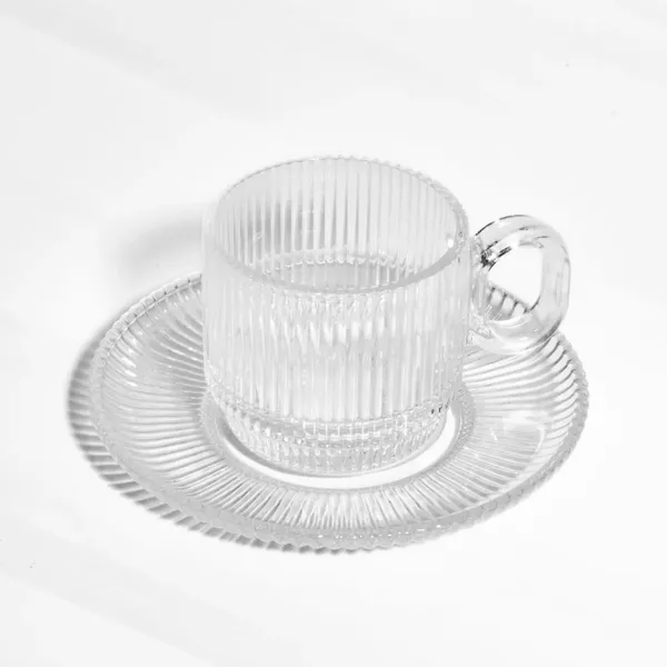 Set_of_6__100ML_Ribbed_Glass_Tea_Cup_&_Saucer_|_Transparent_Coffee_Serving