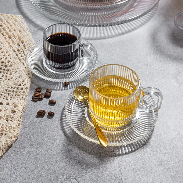 Set_of_6__100ML_Ribbed_Glass_Tea_Cup_&_Saucer_|_Transparent_Coffee_Serving