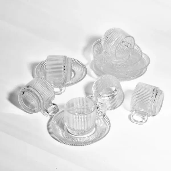 Set_of_6__100ML_Ribbed_Glass_Tea_Cup_&_Saucer_|_Transparent_Coffee_Serving