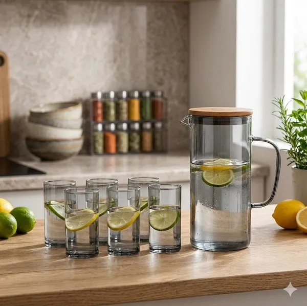 1400ML_Black_Glass_Jug_with_6_x_320ML_Glasses_Set_|_Water_Serving_Set_(7_Pcs)