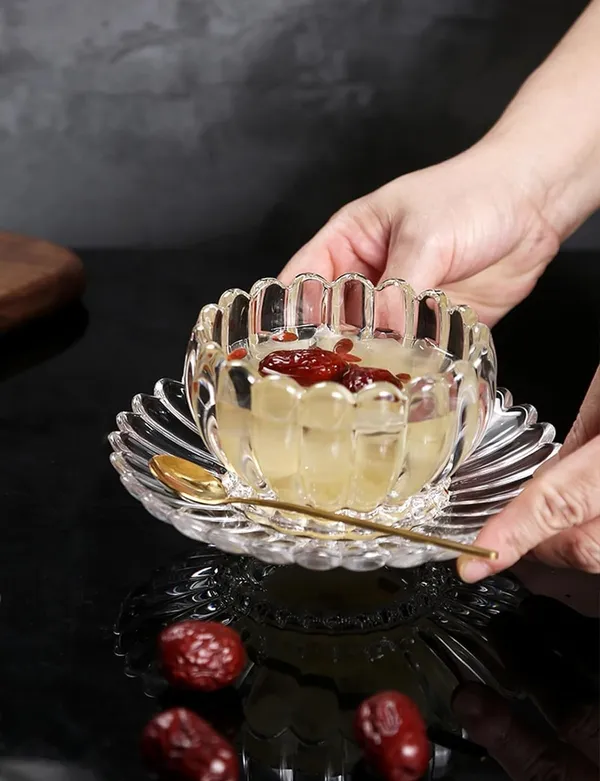 250ML_Flower_Shape_Glass_Bowl_&_Plate_Set_|_Dessert_Serving_Bowl_Pack_of_1