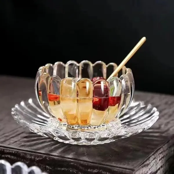 250ML_Flower_Shape_Glass_Bowl_&_Plate_Set_|_Dessert_Serving_Bowl_Pack_of_1