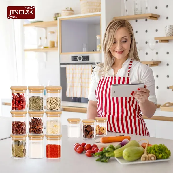 270ML__Small_Square_Glass_Storage_Jar_|_Airtight_Bamboo_Lid_Candy_&_Spice_Container_|_Pack_of_1