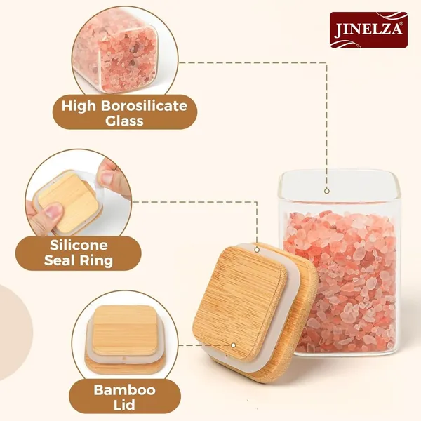 270ML__Small_Square_Glass_Storage_Jar_|_Airtight_Bamboo_Lid_Candy_&_Spice_Container_|_Pack_of_1