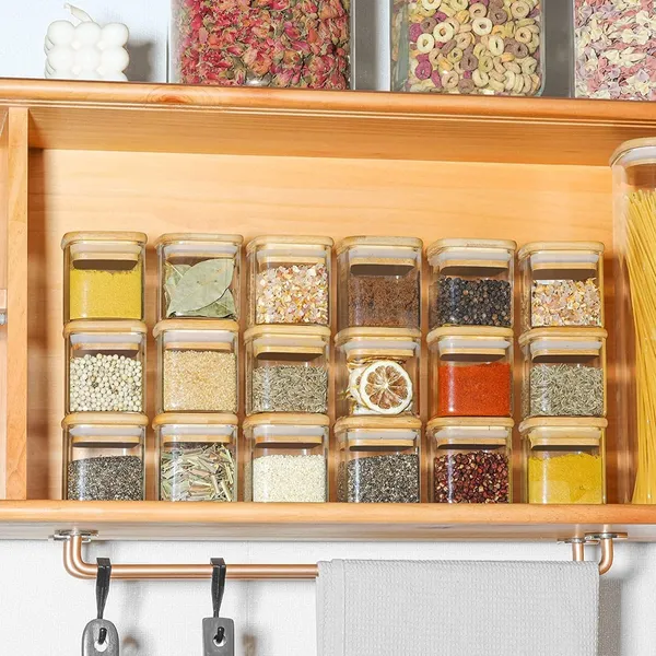 270ML__Small_Square_Glass_Storage_Jar_|_Airtight_Bamboo_Lid_Candy_&_Spice_Container_|_Pack_of_1