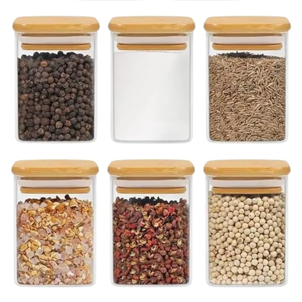 270ML__Small_Square_Glass_Storage_Jar_|_Airtight_Bamboo_Lid_Candy_&_Spice_Container_|_Pack_of_1