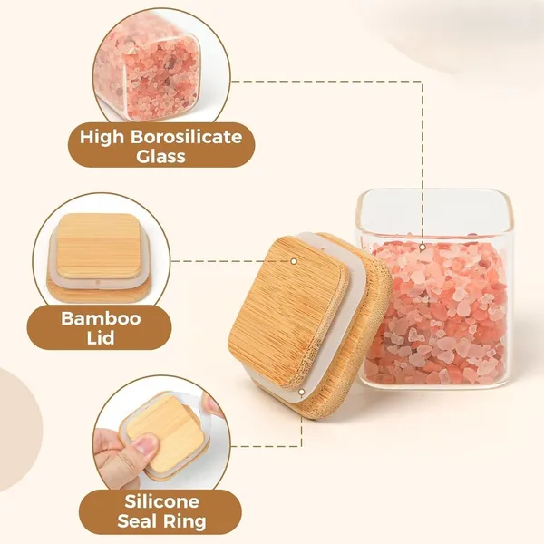 270ML__Small_Square_Glass_Storage_Jar_|_Airtight_Bamboo_Lid_Candy_&_Spice_Container_|_Pack_of_1