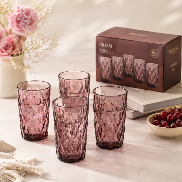 Set_of_6_400ML_Pink_Diamond_Pattern_Water_Glasses_|_Premium_Juice_&_Drinking_Tumblers