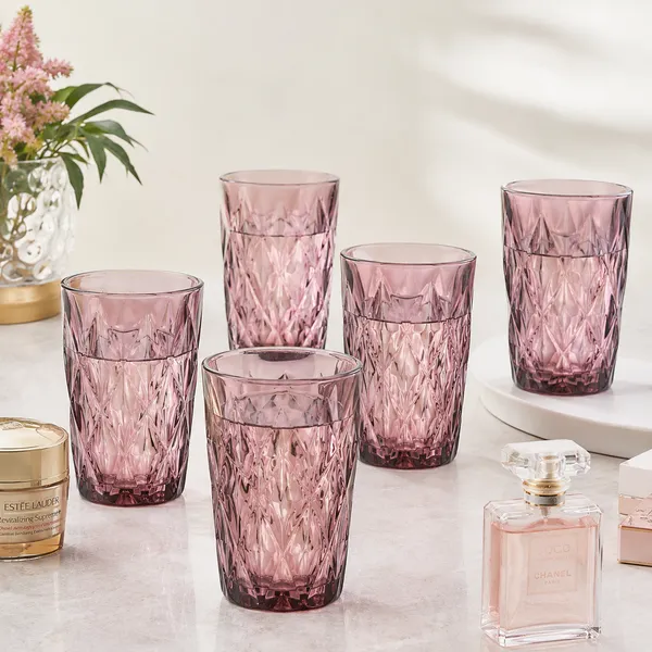 Set_of_6_400ML_Pink_Diamond_Pattern_Water_Glasses_|_Premium_Juice_&_Drinking_Tumblers