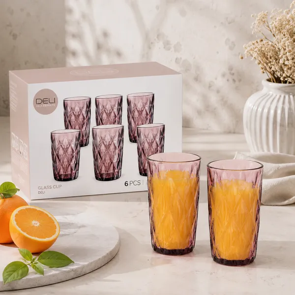 Set_of_6_400ML_Pink_Diamond_Pattern_Water_Glasses_|_Premium_Juice_&_Drinking_Tumblers