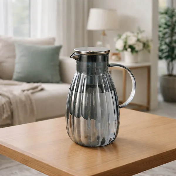 Set_of_7)_Black_Ribbed_Glass_Jug_and_Tumbler_Set,_Water_1_Pitcher_with_6_Glasses_(