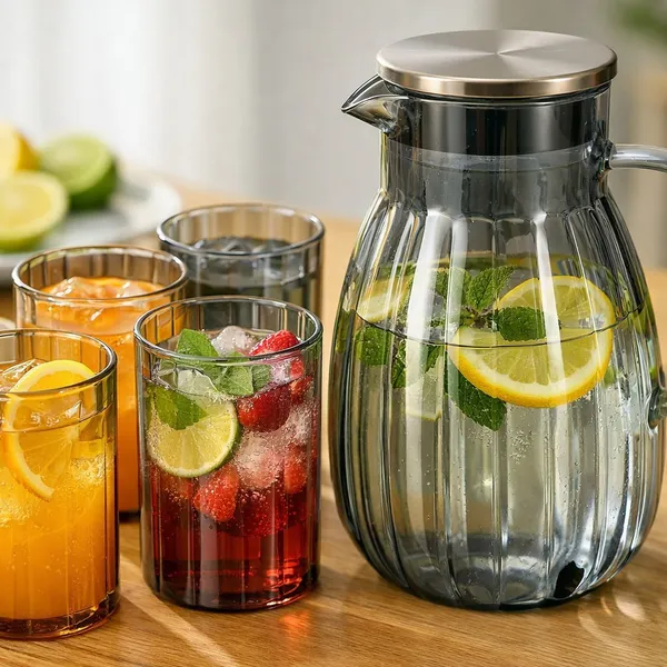 Set_of_7)_Black_Ribbed_Glass_Jug_and_Tumbler_Set,_Water_1_Pitcher_with_6_Glasses_(