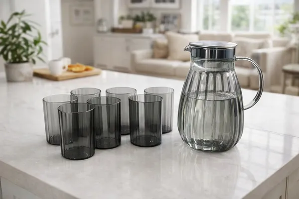 Set_of_7)_Black_Ribbed_Glass_Jug_and_Tumbler_Set,_Water_1_Pitcher_with_6_Glasses_(