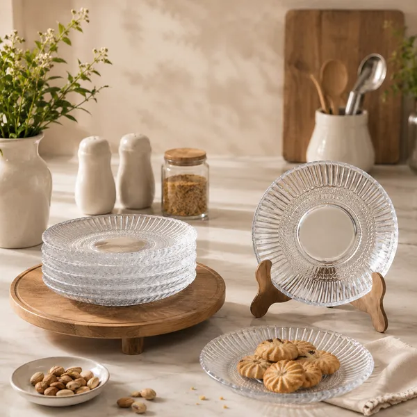 Set_of_6_Glass_Saucers,_Clear_Ribbed_Tea_Coffee_Cup_Saucers