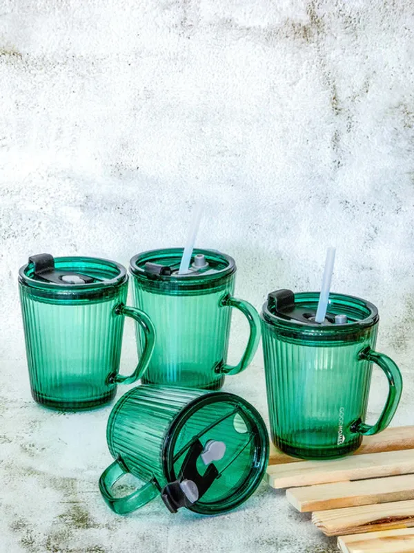 460ML_Green_Glass_Sipper_Mug_with_Lid_&_Straw_|_Reusable_Drinking_Cup_Pack_of_1