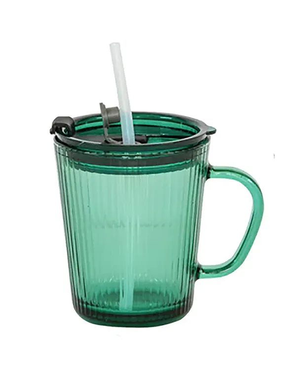 460ML_Green_Glass_Sipper_Mug_with_Lid_&_Straw_|_Reusable_Drinking_Cup_Pack_of_1