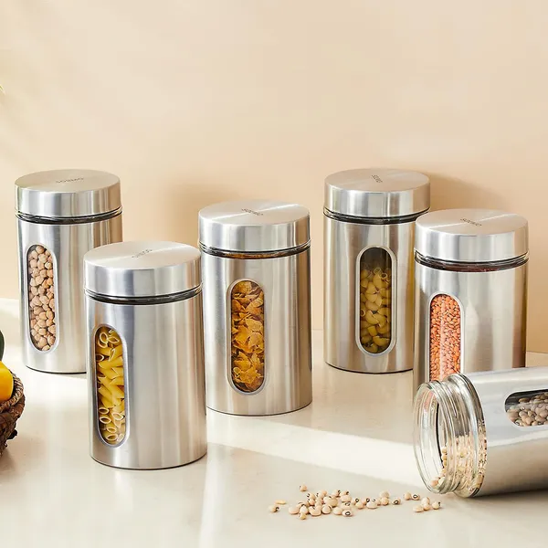 900ML_Silver_Glass_Kitchen_Storage_Containers_Storage_Canister