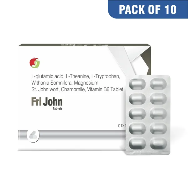 Friska_Fri_John_L-Glutamic_Acid,_L-_Theanine,_L-Tryptohan_,_Withania_somnifera_Magnesium,_St_John_wort,_Chamomile,_Vitamin_B6_Tables_Pack_of_10_-100_Tablets