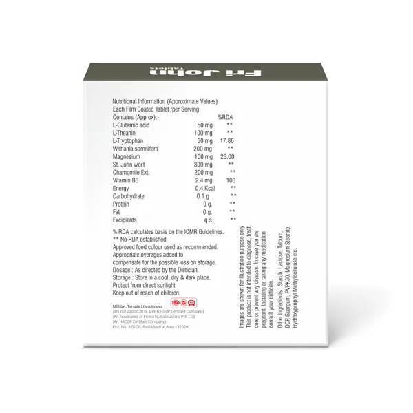 Friska_Fri_John_L-Glutamic_Acid,_L-_Theanine,_L-Tryptohan_,_Withania_somnifera_Magnesium,_St_John_wort,_Chamomile,_Vitamin_B6_Tables_Pack_of_10_-100_Tablets