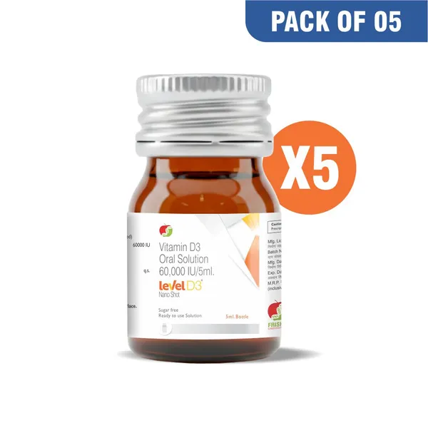Friska_Level_D3_Nano_Shot-_Vitamin_D3_Oral_Solution-_60000IU/5ml_Flavour_Mango_Sugar_Free_Sachet_Pack_of_5_-_5x5ml_-25ml