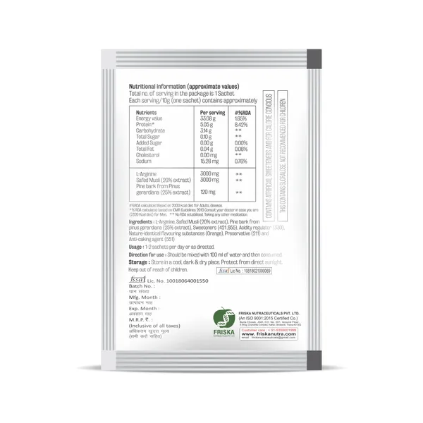 Friska_TKEME_Forte_Granules_of_L-Arginine,_Safed_Musli_(_Chlorophytum_Borivilianum_extract)_&Pine_Bark_Flavour_Orange_Sachets-_Pack_of_10_-_10x1x10gm_-_10gm_Each