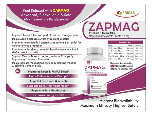 Friska_Zapmag_with_Magnesium_Bisglycinate_Chelate_785mg_for_Heart,_Bones,_Muscles_&_Sleep_Support_Chewable_Tablet_Pack_of_2_-_60_Tables_each