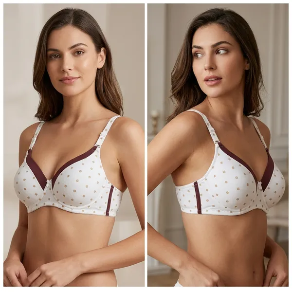 White_Nylon_Polka_Dot_Padded_Push-Up_Bra_For_Women