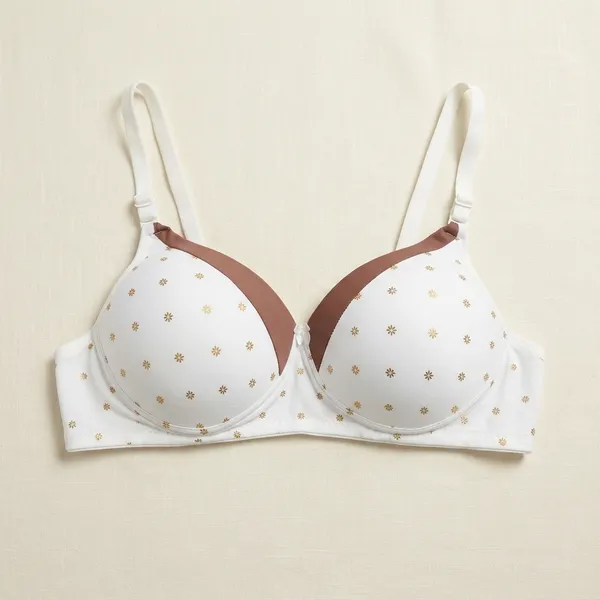 White_Nylon_Polka_Dot_Padded_Push-Up_Bra_For_Women